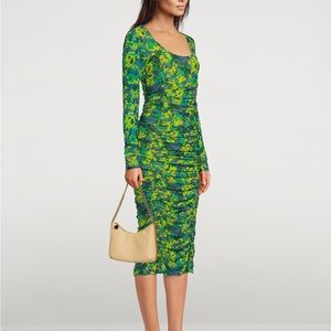 Ganni Ruched Floral Midi Dress
